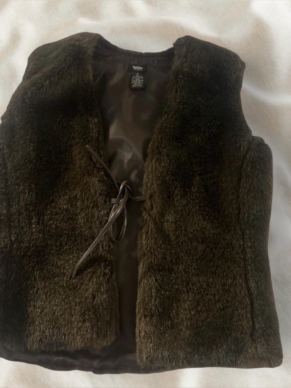 Mossimo Tie-Front Faux Fur Vest in Dark Brown